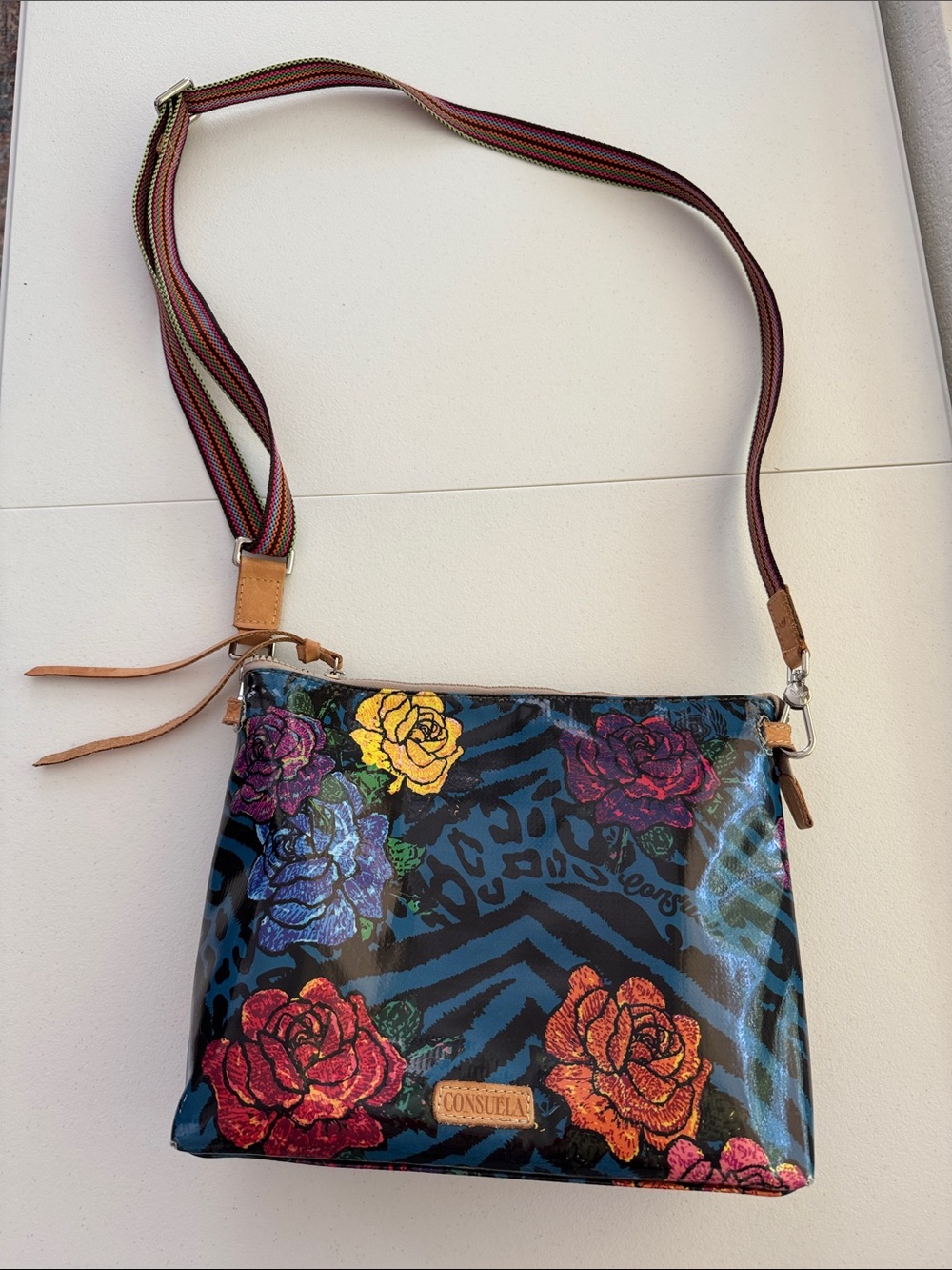 Consuela Multicolor Floral Zebra Crossbody Bag